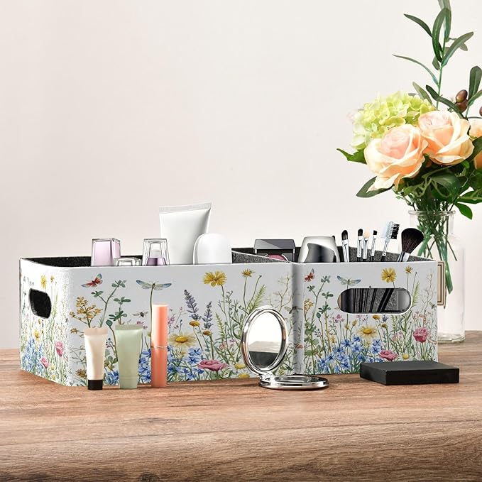 Kcldeci Colorful Herbs and Flowers Storage Bins Baskets for Organizing 2Pack, Sturdy Storage Basket Foldable Storage Baskets for Shelves Closet Nursery Toy