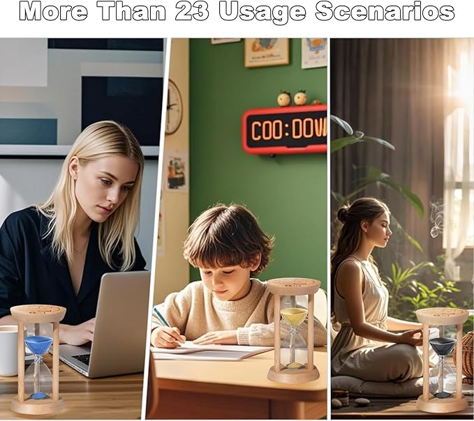 15 Minute Wooden Sand Timers,Large Bamboo Gold Sand Hourglass for Productivity, Meditation & Decor, 15 Min Reloj De Arena Sand Watch for Kitchen, Office, Game, Classroom