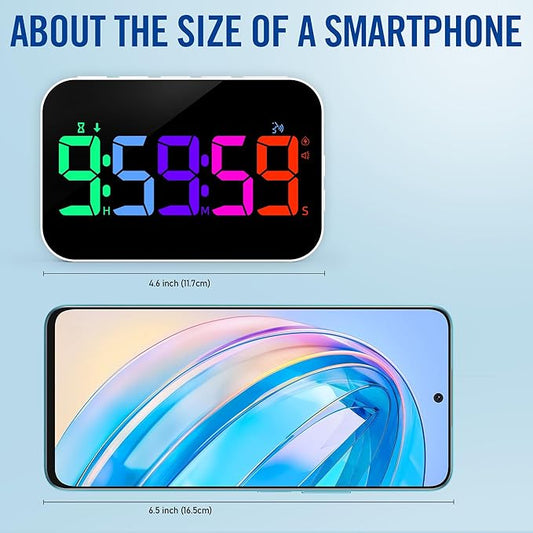 Kitchen Timer(1.5" Number)with Voice Reminder,10 RGB Color Changing Digital Magnetic Timer, Countdown/Up, Rechargeabilit, Brightness Display, 3 Volume Levels and Vibration Mode, for Classroom, Cooking