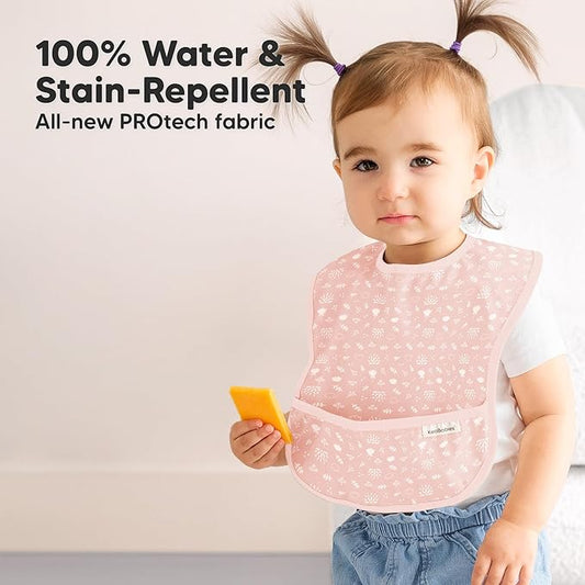 3-Pack Waterproof Baby Bibs for Eating - Lightweight Toddler Feeding Bibs with Large Food Catcher, Mess Proof, Food-Grade Baby Eating Essentials, Easy to Put On & Clean (Fleur)