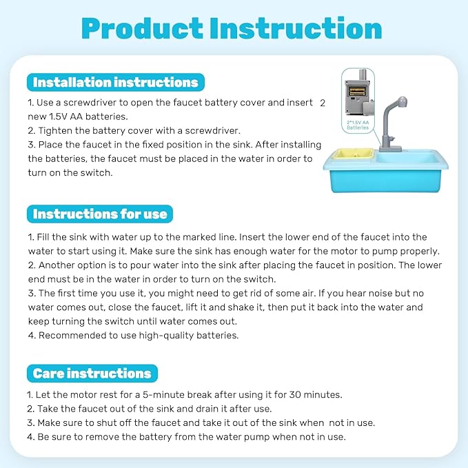 CUTE STONE Color Changing Kitchen Sink Toys, Children Electric Dishwasher Playing Toy with Running Water, Upgraded Faucet, Automatic Water Cycle System Play House Pretend Role Play Toys for Boys Girls