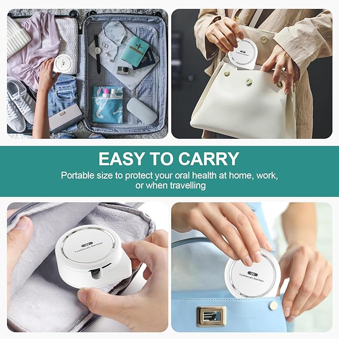 UV Toothbrush Sanitizer Holder, Toothbrush Sanitizer and Holder Cover Caps with Fan Drying, Rechargeable Portable Toothbrush Cleaner Case Fits Most Electric and Manual Toothbrushes