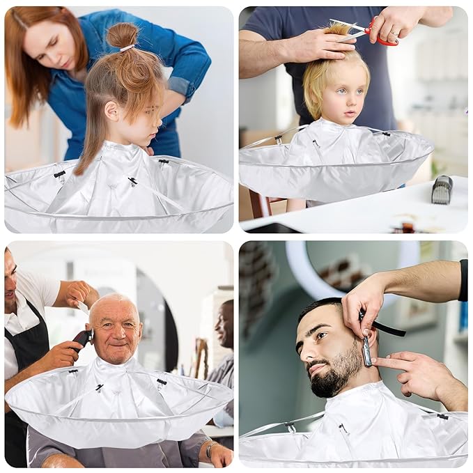 FEBSNOW Hair Cutting Cloak Cape, Professional Adjustable Haircut Cape Foldable Umbrella for Adults Kids Home Salon Barber Hairdressing Supplies