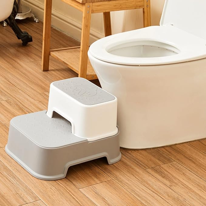 2 Step Stool for Kids (2 Packs),Toddler Stool for Bathroom Sink,Potty Training,Toilet Stool, Slip Resistant(Grey)