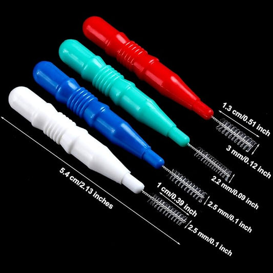 BBTO 100 Pcs Braces Dental Brush Flosser for Cleaner Interdental Brush Toothpick Tooth Flossing Head Oral Dental Toothpick Cleaners Cleaning Tool(Red, Blue, White and Green)