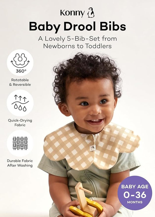 Konny Baby Bibs Set, 360 ° Rotate, Soft and Absorbent Bandana Drooling for Boys Girls baby Essentials