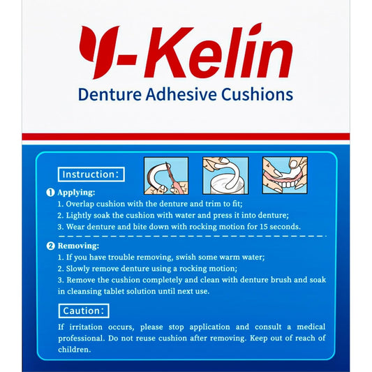 Y-Kelin Lower Denture Adhesive Cushions, Adhesive-Free Denture Pads for Sore Gums, 30 Strips