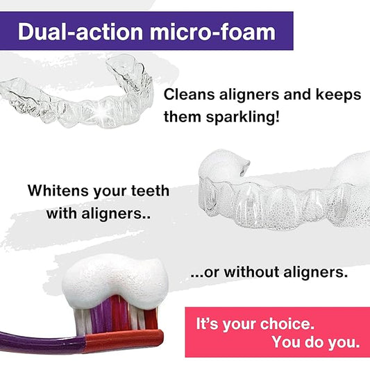 Dual-Action Stain Removal Aligner/retainer Cleaner and Teeth Whitening Foam- Hydrogen Peroxide-Good for Invisalign, ClearCorrect, SmileDirectClub, Candid -Oral Care-Toothpaste Replacement