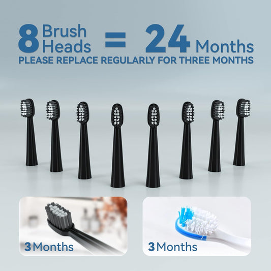 7AM2M Sonic Electric Toothbrush for Adults and Kids- High Power Rechargeable Toothbrushes with 8 Brush Heads,5 Adjustable Modes, Built-in 2-Minute Smart Timer,4 Hours Fast Charge for 30 Days(Black)