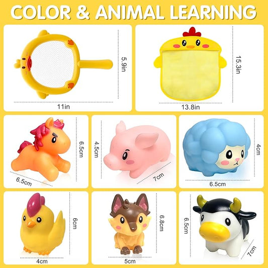 No Hole Mold Free Bath Toys for Toddlers 1-3, Animal Water Toys for 6-12 Months Infants with Storage Bag, Soft Squeezable Water Toys for Babies and Toddlers, for Pool, Bathtub, Beach, Tub