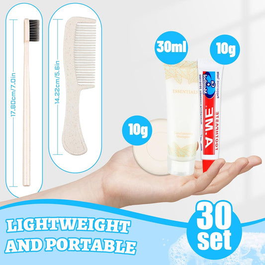Panitay 30 Pack Travel Toiletry Kit Bulk Disposable Hygiene Kit Homeless Care Charity Supplies Include Toothbrush Toothpaste Comb Soap for Men Women Travel Homeless Charity