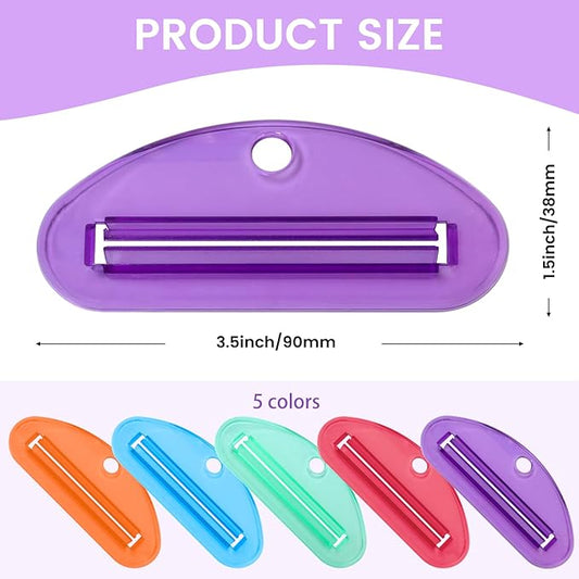 5Pcs Plastic Tooth Paste Tube Squeezer Dispenser, Hanging Roller Tube Squeezer Holder for Saving Toothpaste Creams, Facial Cleanser and Paint, Kid-Friendly Bathroom Accessory (Transparent)