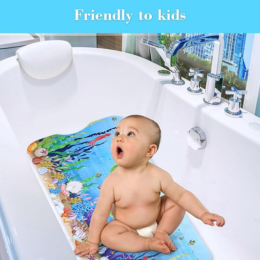 Bath Mat for Tub Non Slip, Machine Washable Anti-Slip Cartoon Baby Bathtub Shower Mat with Drain Holes and Suction Cups for Toddler & Kids, 40 Inch x 16 Inch, Red Turtles