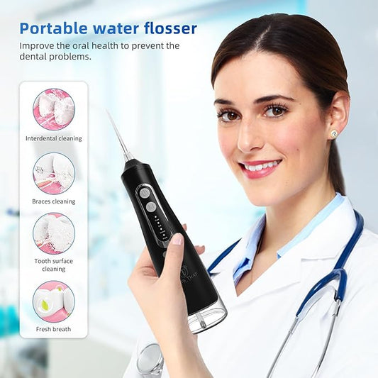 TTFM Electric Dental Water Flosser for Teeth Gums Braces, Dental Portable Oral Flosser, 4 Pressure Modes, 310ml Tank Capacity, Rechargeable IPX7 Waterproof Teeth Cleaner, Home Travel Waterflosser