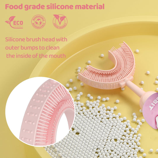 U-Shaped Toothbrush for Kids Ages 2-7,Soft Food-Grade Silicone for Sensitive Gums,360° Teeth Cleaning Design,Training & Travel-Friendly Toddler's Toothbrush (Pink)