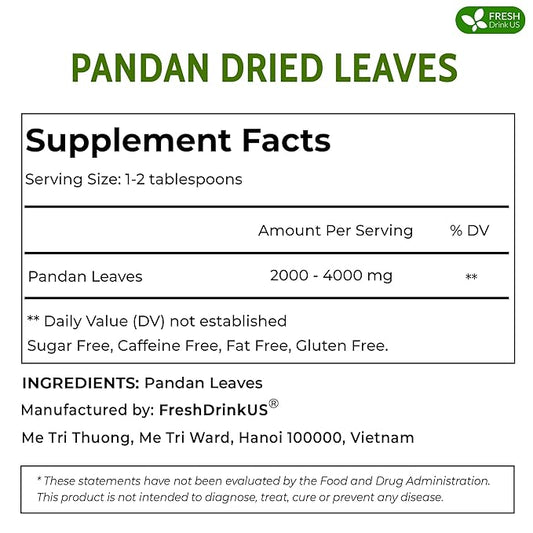 FreshDrinkUS, Premium 8oz Natural Pandan Leaves Dried, 100% Pure Dried Pandan Leaves, Pandan Leaf Tea, No Additives, No Caffeine, Vegan (8 oz Dried Leaves)