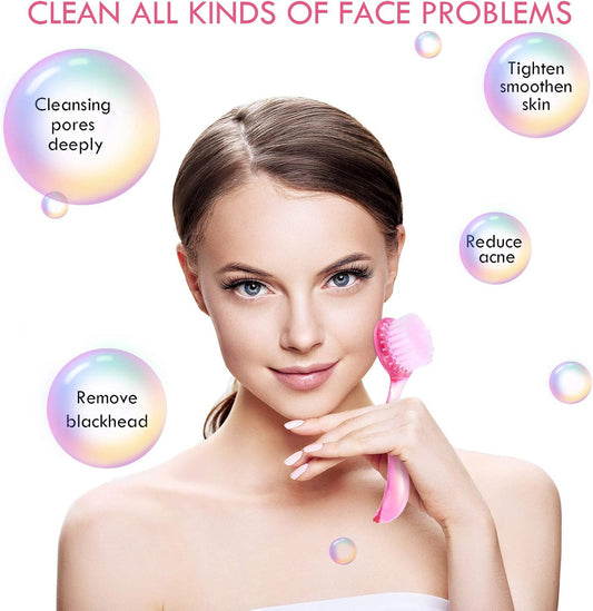 3 Pieces Facial Cleansing Brush Acrylic Handle Face Scrubbers Soft Bristle Exfoliator Cleaner Brush Scrub Exfoliating Facial Scrubber for Face Care Makeup Skincare Removal(Pink)