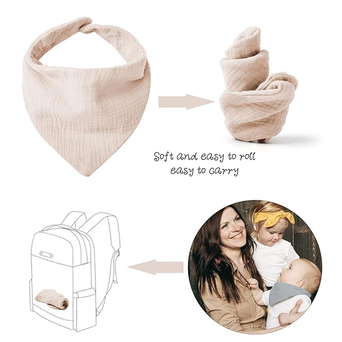 Konssy Muslin Baby Bibs 10 Pack Baby Bandana Drool Bibs 100% Cotton for Unisex Boys and Girls, Soft Absorbent Set for Teething and Drooling