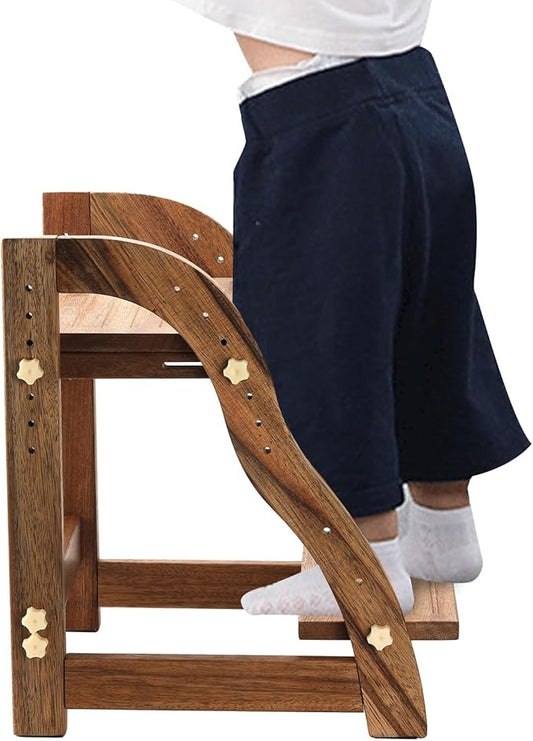 Wooden Step Stool for Kids, Toddler Adjustable Two Step Stool for Bathroom, Toilet Stool for Potty Training Stepping Stool with 300 lbs Capacity (Black Walnut)