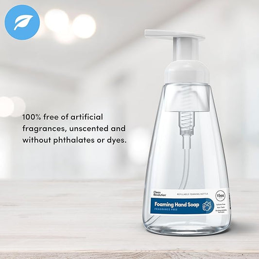Clean Revolution Ready to Use Foaming Hand Soap| Three Pack | Jumbo 15oz Bottles | Gentle, Moisturizing & Eco-Friendly | Real Essential Oils | Fragrance Free | 45 Total Fl Oz, Clear