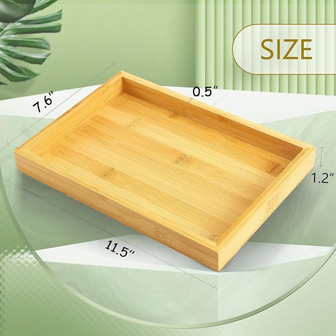 Natural Bamboo Vanity Tray, Sink Tray, Smooth and Thick Wooden Tray for Toilet Tank and Bathroom Counter Top, Kitchen Decor Wood Holder and SPA Home, 11.5x7.6x1.2 inches