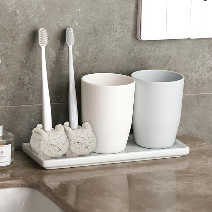 Cute Cartoon Toothbrush Stand, Mini Animal Single Tooth Brush Holder, Fun Resin Pen Pencil Holder for Bathroom Office Living Room Kitchen (Rabbit)