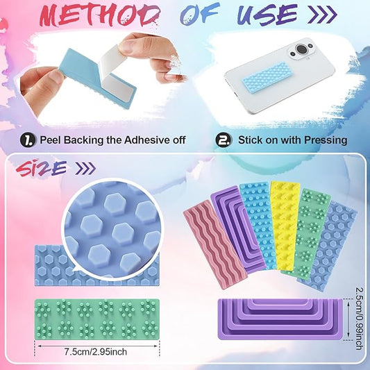 Ireer 12 Pcs Set of Silicone Sensory Strip Gifts for Christmas Stocking Stuffers Adhesives Anxiety Stickers Mental Health Stickers Fidget Textured Toys Calm Items Anxiety Relief for Adult Desk Office