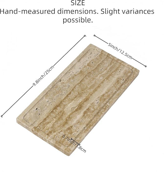 Solid Natural Marble Rectangle Vanity Tray - 9.8"x5" Italy Natural Bath & Counter Organizer, Decorative Jewelry Perfume Holder, Kitchen Coffee Table Serving Tray(Travertine)