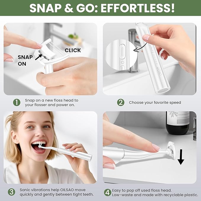 Electric Flosser for Teeth, Water Flosser Alternative with 5 Speeds + 54 Refill Heads, 5X Cleaning & 60 Day Battery Life, Oscillation Gliding for Sensitive Gum Care, Dentist Recommended -White