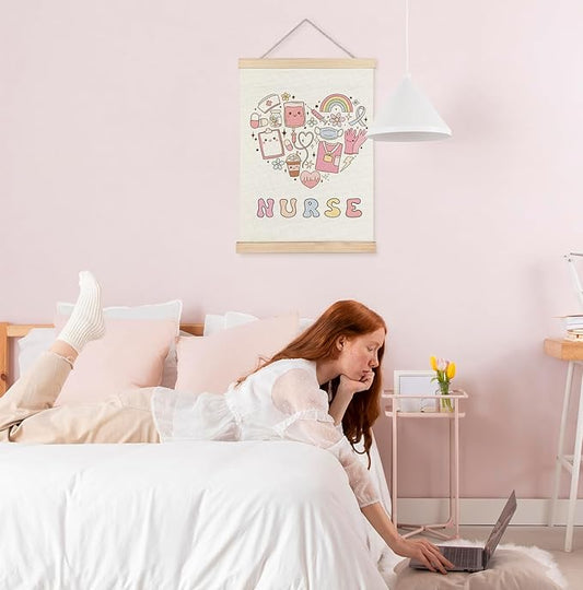 Yomisex Cute Nurse Wall Art Poster, Nursing Gifts for Women Student Nurses, Trendy Retro Pink Medical Nurse Stuff Wall Art Framed for Nurses Office Home Decor, 12x16 Inch