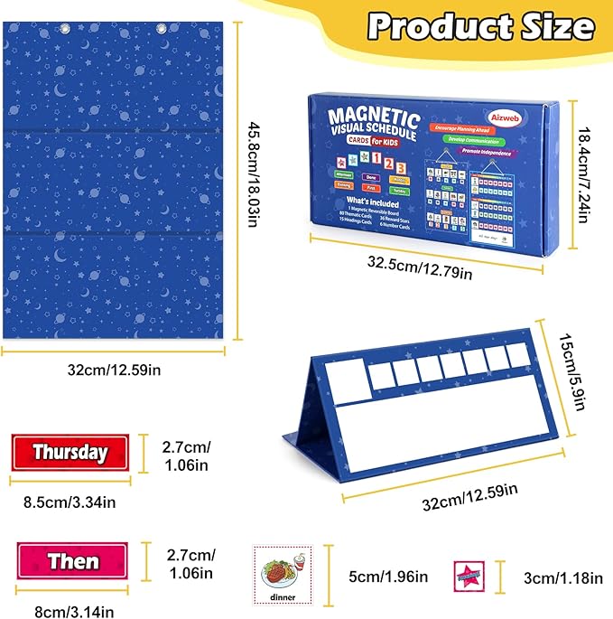 Aizweb Visual Schedule for Kid Chore Chart,Magnetic Morning Bedtime Routine Chart for Toddler,Daily Schedule Magnetic Board Communication Card for ASD,ADHD,PECS Autism Learning Material for Homeschool