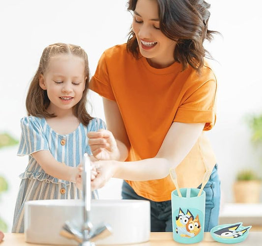 Bluey 2 Piece Bathroom Set - Blue Soap Dish & Toothbrush Holder Set - Kids Bluey and Bingo Resin Bathroom Accessories