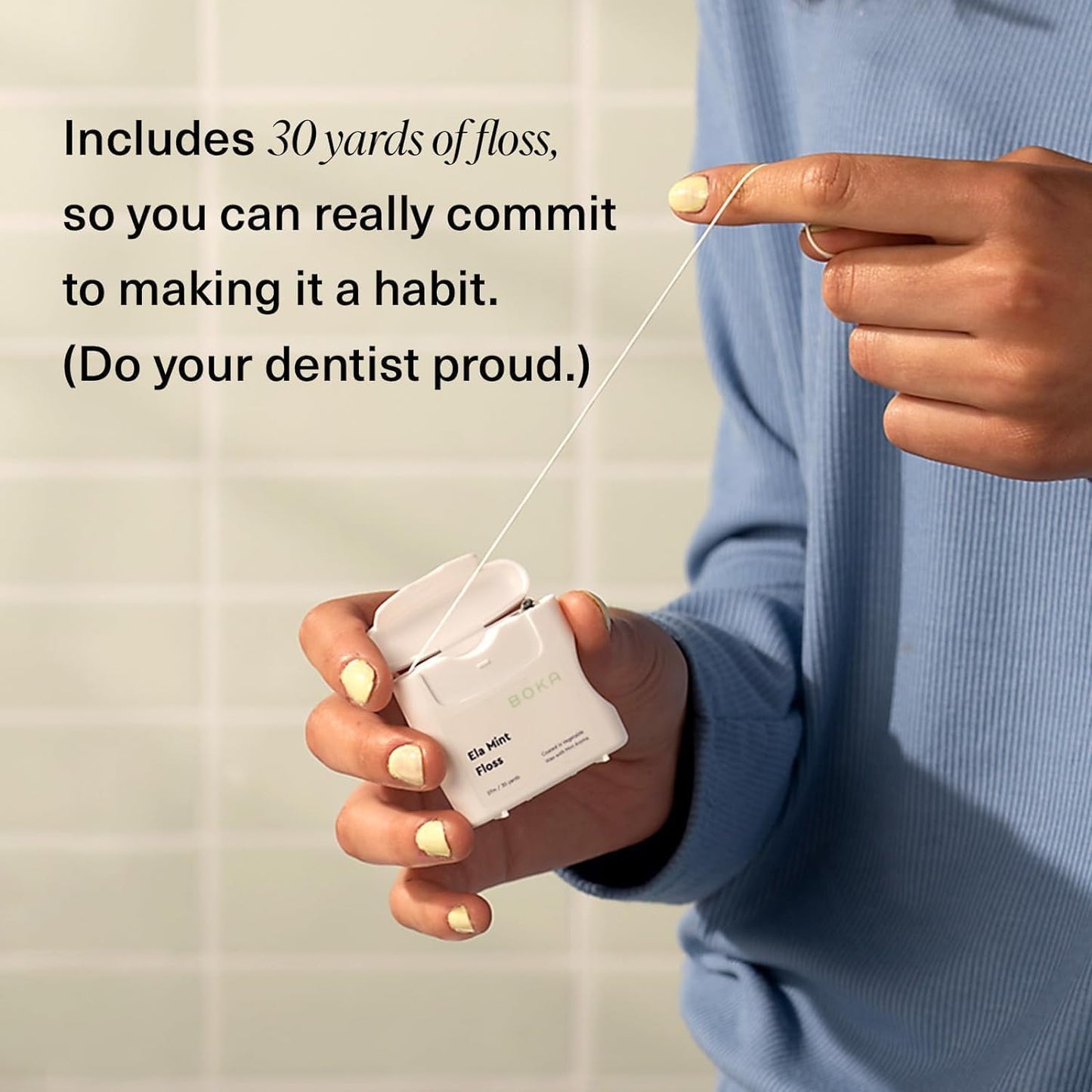 Boka Ela Mint Expandable Woven Dental Floss, Made from Natural Vegetable Wax, Teflon-Free and Petroleum-Free, 30 Yards of Waxed Floss (Pack of 3)