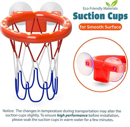 Bath Toys – Bathtub Basketball Hoop for Toddlers, Kids, Boys and Girls | 4 No-Hole Balls & Strong Suction Cups | Fun Basketball Bath Toy for Toddlers