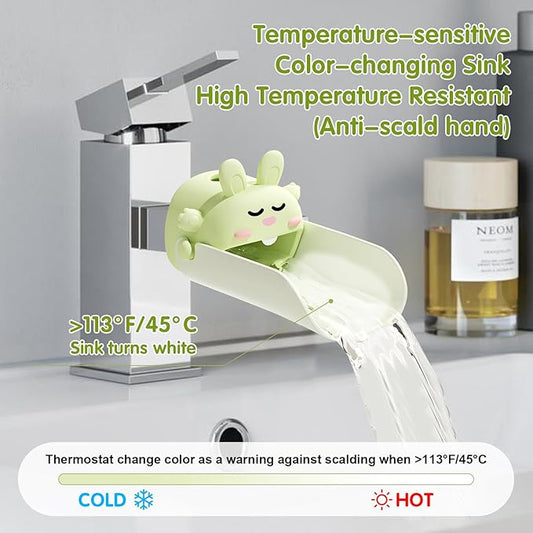 Faucet Extender Silicone Faucet Extender Temperature Sensitive for Toddlers Silicone Sink Extender Babies Kids Children (Yellow+Green/Happy Rabbit)
