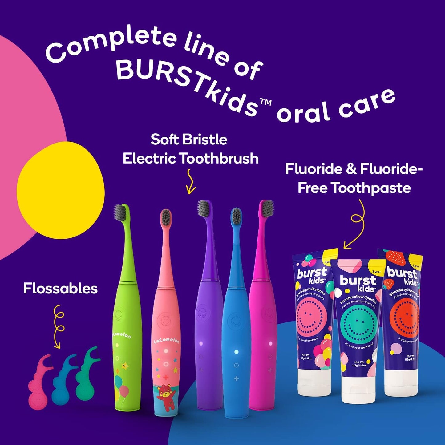 BURST Kids Flossers (180 Count/2 Pack) | Strawberry Aroma | Toddler Dental Flossable Picks with Ergonomic Design | No-Slip Grip | Smiley Face and Fun Colors |