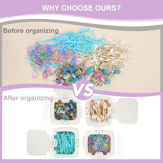 JGB Floss Pick Dispenser,2Packs Refillable Press Flip Floss Sticks Holder,Reusable Floss Pick Case For Cotton Swabs,Balls,Pads,Qtip - Square Storage Box For Home,Hotel,Office Organizers - White