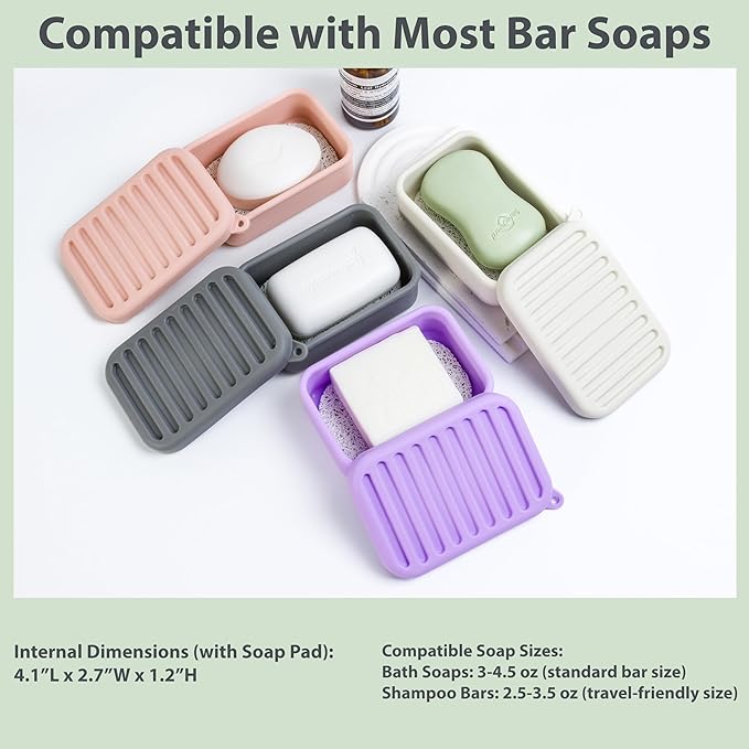 Portable Leakproof Travel Soap Case, Silicone Travel Soap Case, Compact Soap Holder with Drainage Layer, Travel Soap Holder for Camping, Gym, Outdoor (Rice-White)