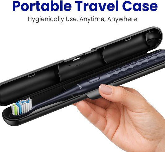 7AM2M Sonic Electric Toothbrush for Adults & Kids, with Travel Case&2 Brush Heads, 1 Charge for 90 Days, Type-C Rechargeable Sonic Toothbrush, Compact Design for Daily/Travel Use - Navy