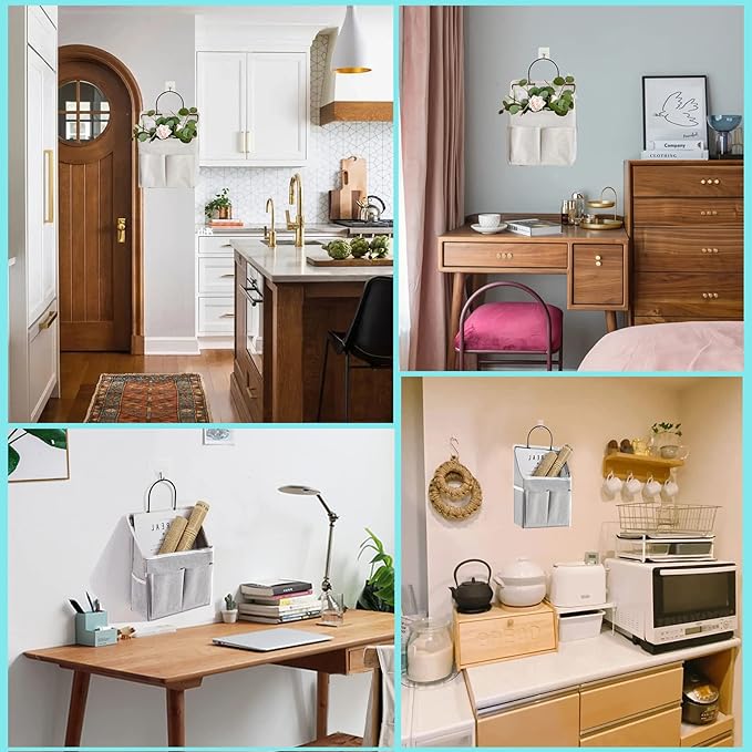 2 Pack Wall Hanging Storage Basket,Wall Hanging Organizer Bags with Pockets, Wall organizer Storage for Dormitory Bathroom Bedroom Kitchen(White-upgraded)