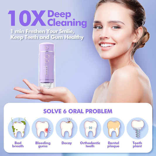 Water Flosser Mini Cordless Portable: 5 Modes Water Dental Floss with Telescopic Water Tank, 6 Tips, IPX7 Waterproof Oral Irrigator for Teeth Cleaning Gums,Orthodontic,Braces Dental Care (Purple)