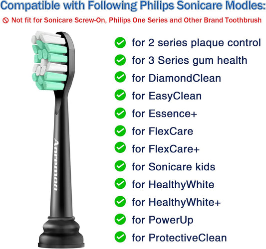 Aoremon Replacement Heads for Sonicare - Replacement Brush Heads Compatible with Philips Sonicare Snap-on Electric Toothbrush (Black),8 Pcs