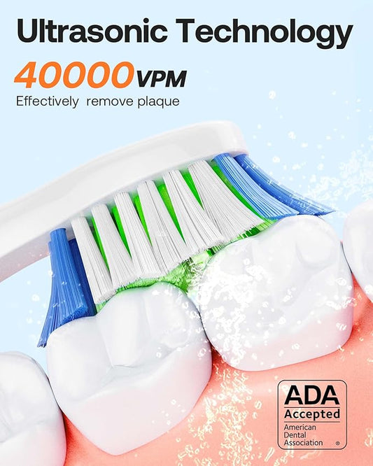 Bitvae Electric Toothbrushes 2 Pack With Holders, Ultrasonic Electronic 8 Brush Heads 5 Modes, Rechargeable Power for 30 Days Using, Black & Pink