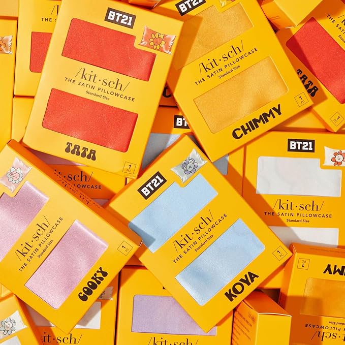 Kitsch x BT21 (Koya) Satin Pillowcase with Zipper for Hair & Skin - Softer Than Silk Pillow Cases, Smooth Cooling Pillow Cover, Wrinkle-Free, Machine Washable, King Size (19x36)