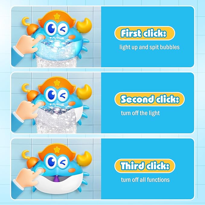 Bath Toys, Light Up Crab Bath Bubble Maker Bathroom Toys for Kids Ages 1-3 4-8,Bath Bubble Machine with Colourful Light Toddler Bathub Toy Great Birthday for Kids