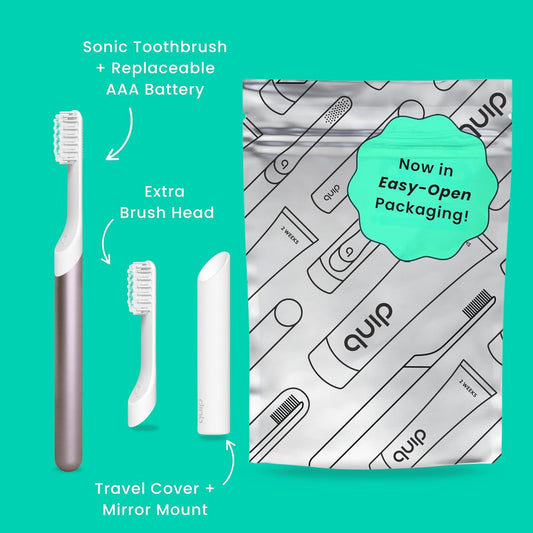 Quip Metal Sonic Electric Toothbrush for Adults - Time Travel & Soft Bristles with Travel Case & Replacement Brush Head - 3 Month Battery Life - Dusk Plum