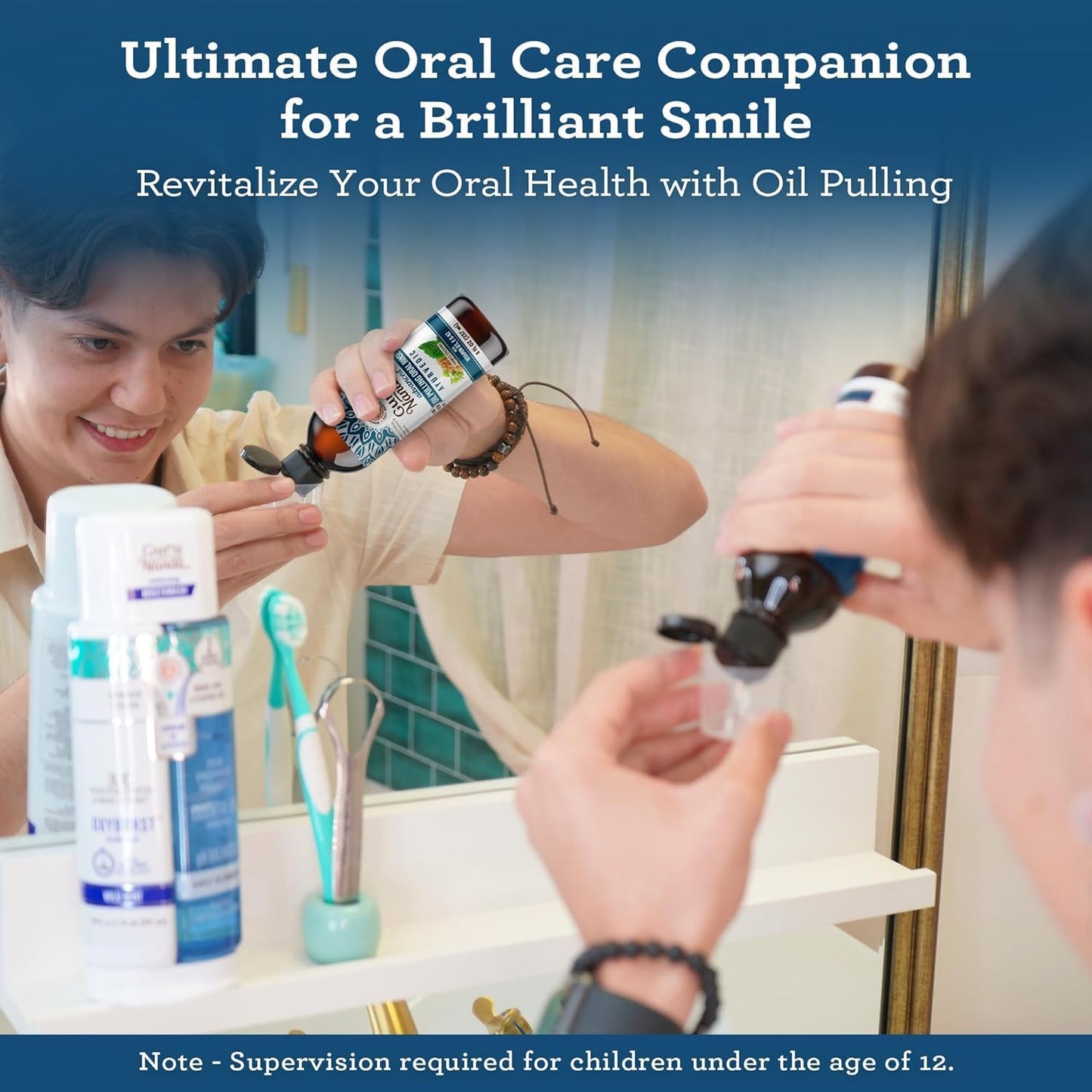 GuruNanda Advanced Oil Pulling Mouthwash for Enhanced Oral Care with Sesame & Oregano Oil, Promotes Deep Cleaning for Healthy Teeth & Gums, with Toothbrushes & Tongue Scrapers, Alcohol-Free, 3X8 Oz