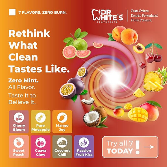Dr. White’s Fluoride-Free nHA Toothpaste 2-Pack; Dentist-Formulated, Nano Hydroxyapatite + Xylitol, Sensitivity Relief Complex™, Mint-Free, Enamel Safe, Swallow-Safe (3.5 Oz, Sweet Peach)
