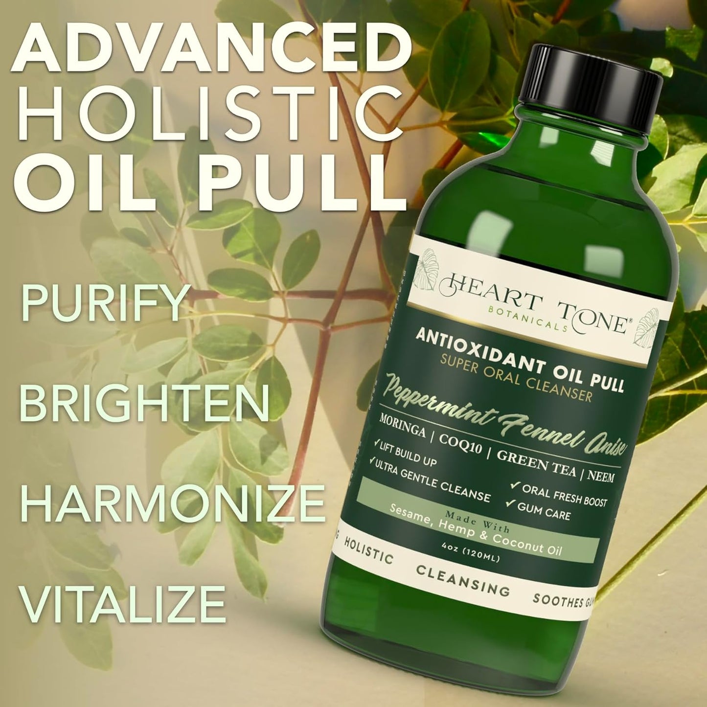 Antioxidant Oil Pulling Super Oral Conditioner with Cold Pressed Sesame, Neem, Moringa, & Coconut Oil for Teeth & Gum Health - 18 Botanical Extracts, CoQ10 & Vitamins, Refreshing Anise Flavor