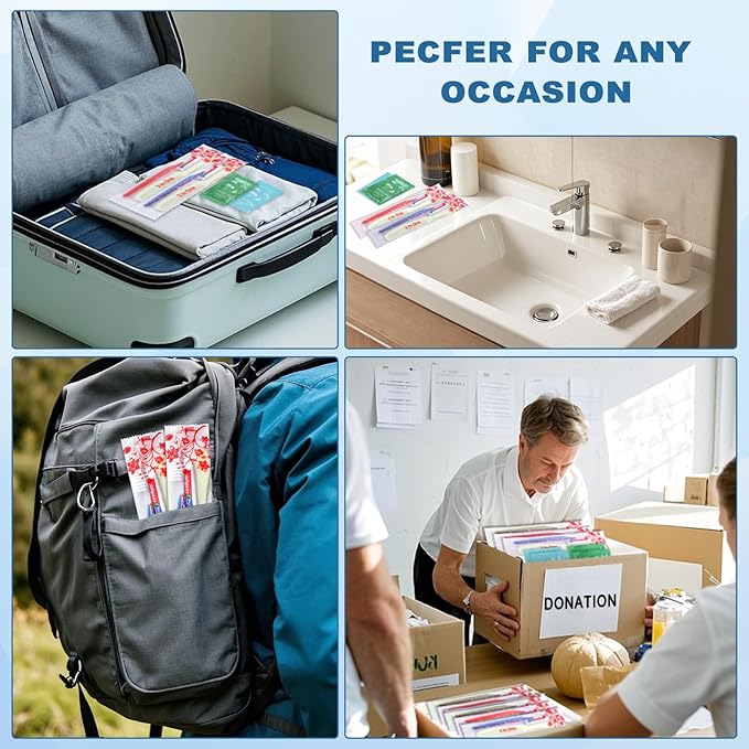 Bulk Hygiene Kits for Homeless,Disposable Toothbrushes with Toothpaste and Comb for Homeless Individually Wrapped,Basic Toiletry Kits Travel Size Shampoo And Body Wash For Hotel,Air Bnb Charity(100)